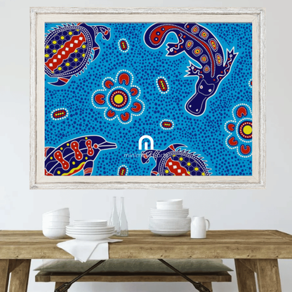 Water Dreaming – Aboriginal Wall Art | Stretched & Framed Canvas Print Material