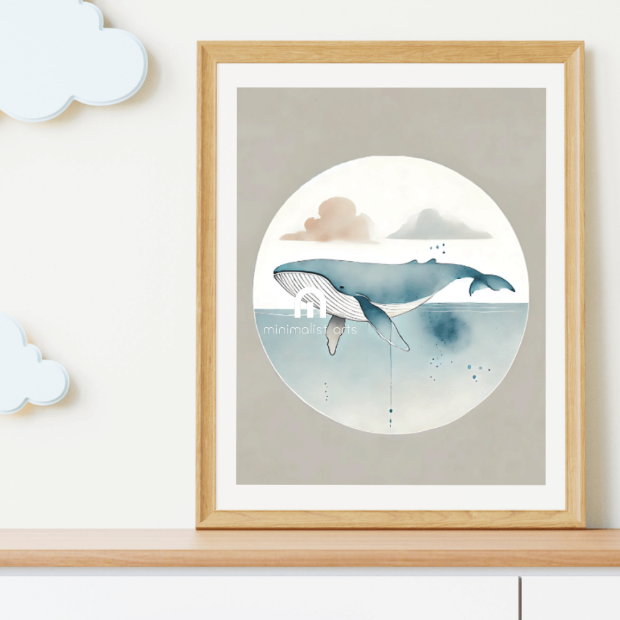Whale Minimalist Wall Art – Ocean Wildlife Watercolor Print Decor Print Material