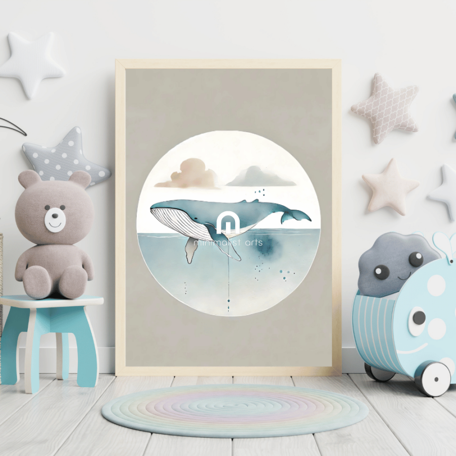 Whale Minimalist Wall Art – Ocean Wildlife Watercolor Print Decor Print Material