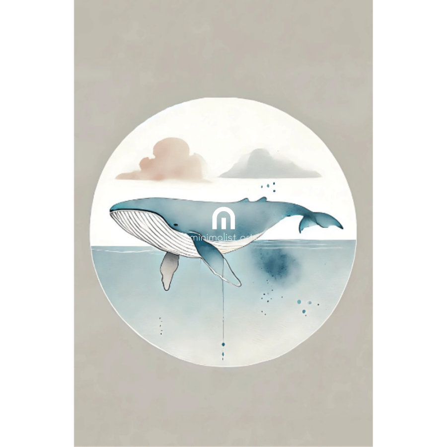 Whale Minimalist Wall Art – Ocean Wildlife Watercolor Print Decor Print Material