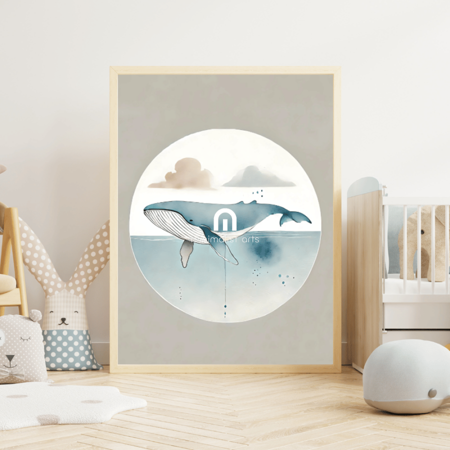Whale Minimalist Wall Art – Ocean Wildlife Watercolor Print Decor Unframed Poster / 40x60 cm / 16x24″ / -Poster Only-