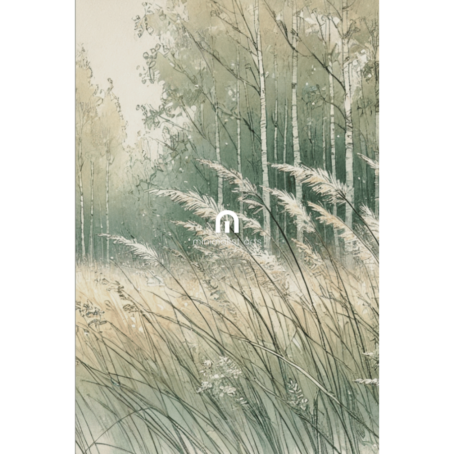 Whispers of the Birch Meadow Forest Trees Grass Wall Art Print Print Material