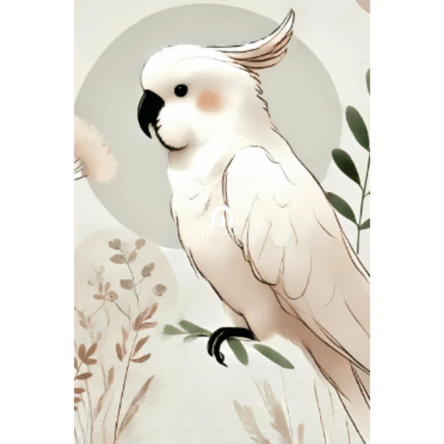 White Cockatoo Minimalist Wall Art – Australian Parrot Botanical Print Decor Print Material