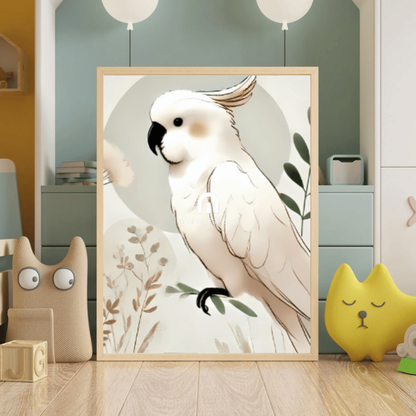 White Cockatoo Minimalist Wall Art – Australian Parrot Botanical Print Decor Print Material