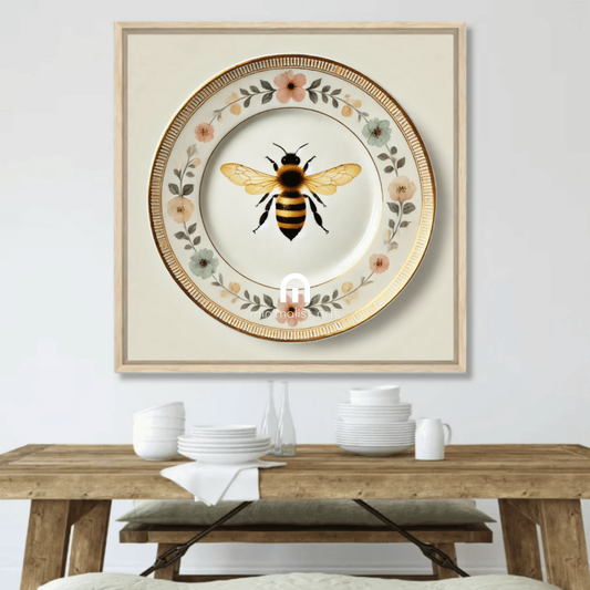 Wildflower Bee Canvas Wall Art | Kitchen Wall Art | Dining Room Wall Art | Vintage Wall Art | Sophisticated Wall Art
