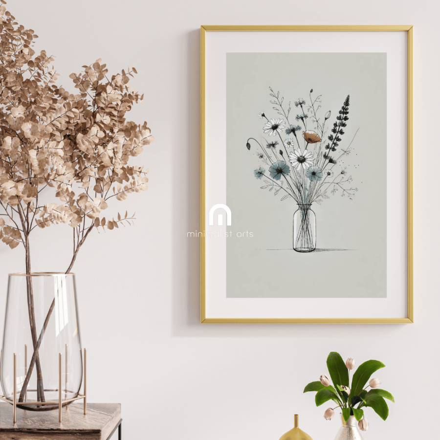 Wildflower Harmony - Flowers in A Vase Floral Wall Art Print Print Material