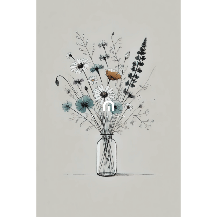 Wildflower Harmony - Flowers in A Vase Floral Wall Art Print Print Material