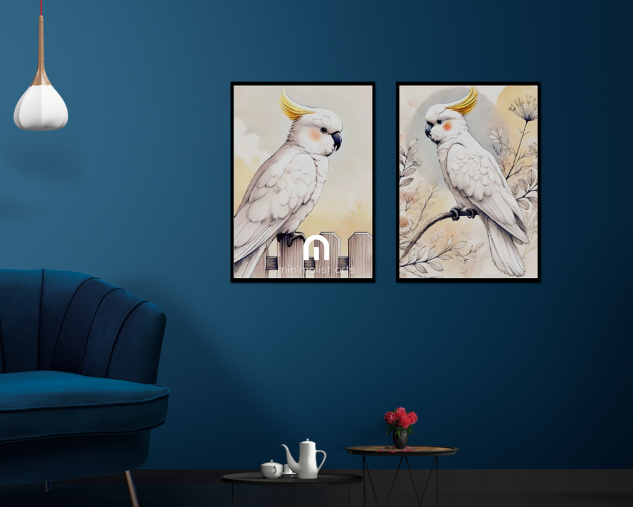 Wildflowers Cockatoo + Backyard Cockatoo Nursery Wall Art Set of 2 Print Material