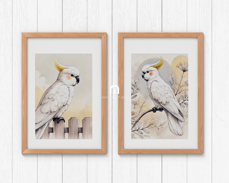 Wildflowers Cockatoo + Backyard Cockatoo Nursery Wall Art Set of 2 Print Material