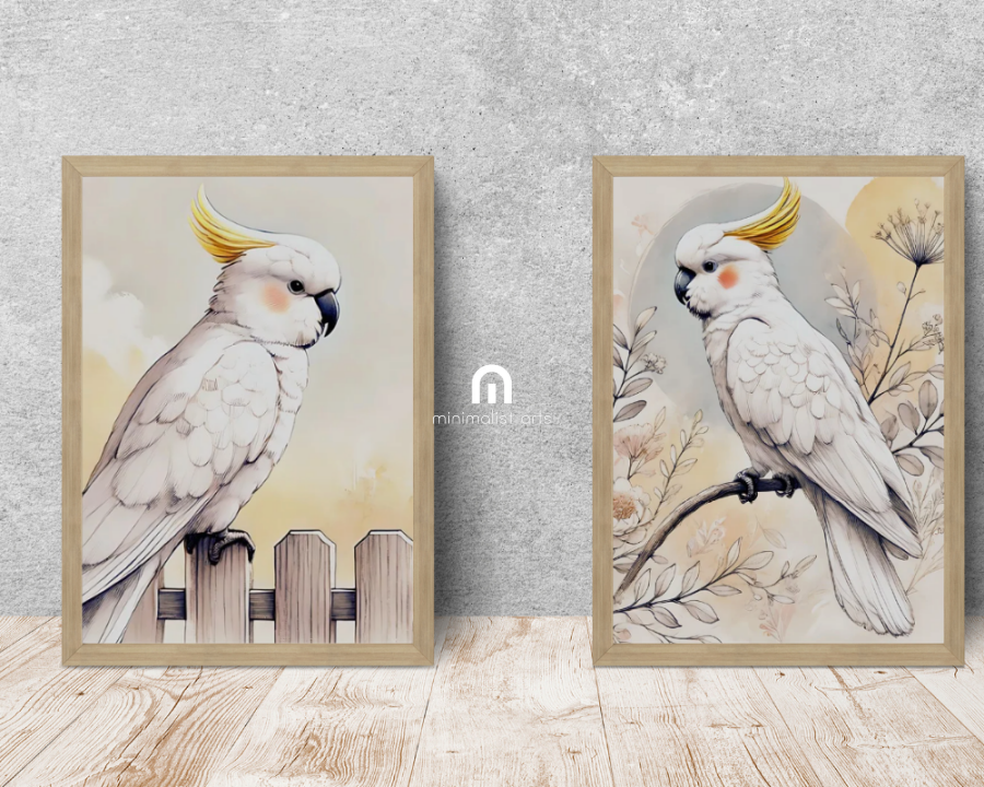 Wildflowers Cockatoo + Backyard Cockatoo Nursery Wall Art Set of 2 Print Material