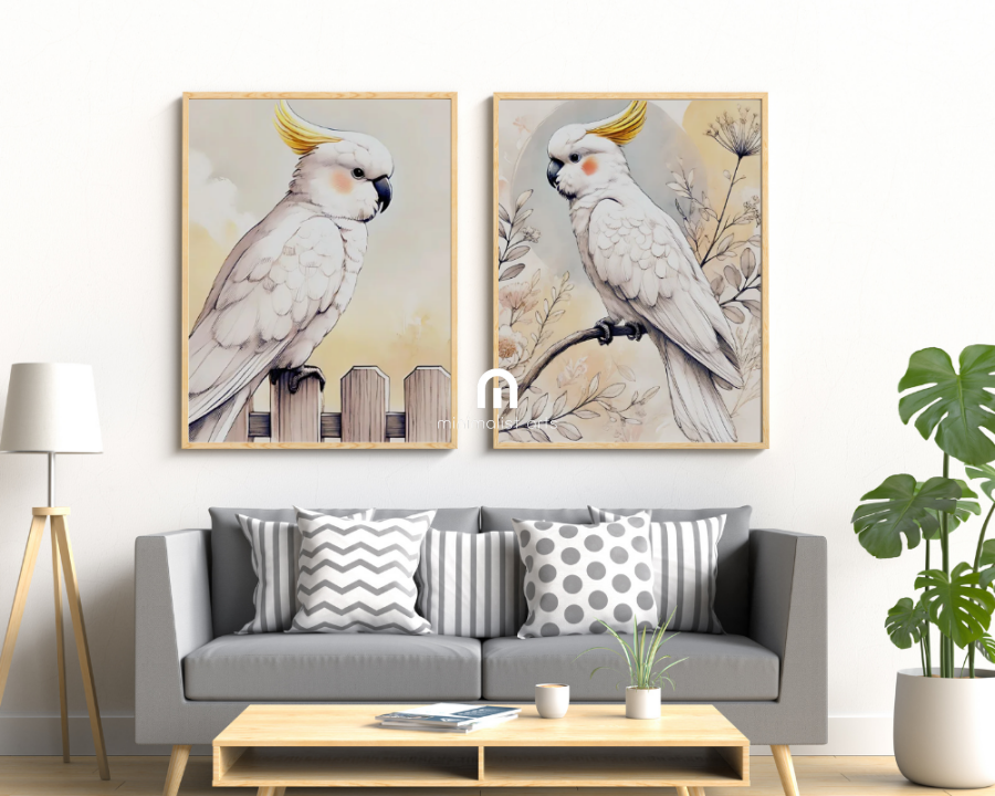Wildflowers Cockatoo + Backyard Cockatoo Nursery Wall Art Set of 2 Print Material