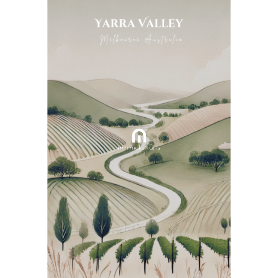 Yarra Valley – Minimalist Vineyard Landscape Canvas Wall Art Print Decor Print Material