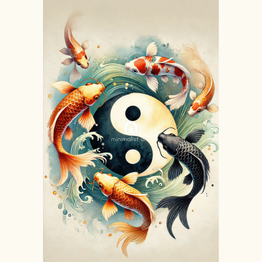 Yin Yang Koi – Watercolor Fish Wall Art Print Material